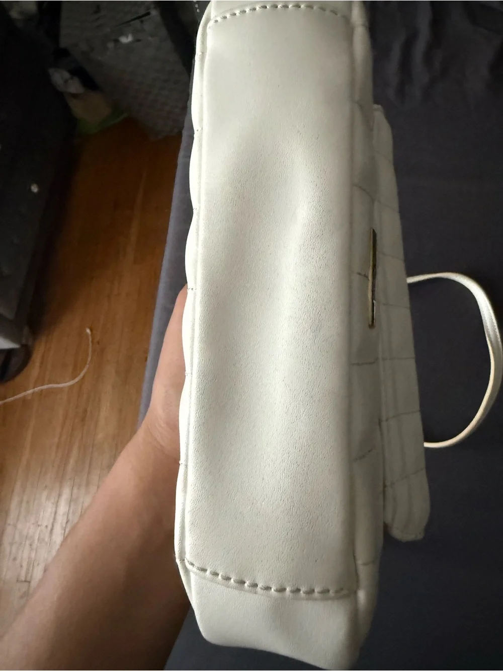 Aldo Quilted White Crossbody with Gold Chain